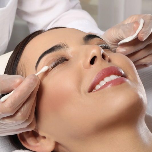 Eyelash lamination procedure in progress