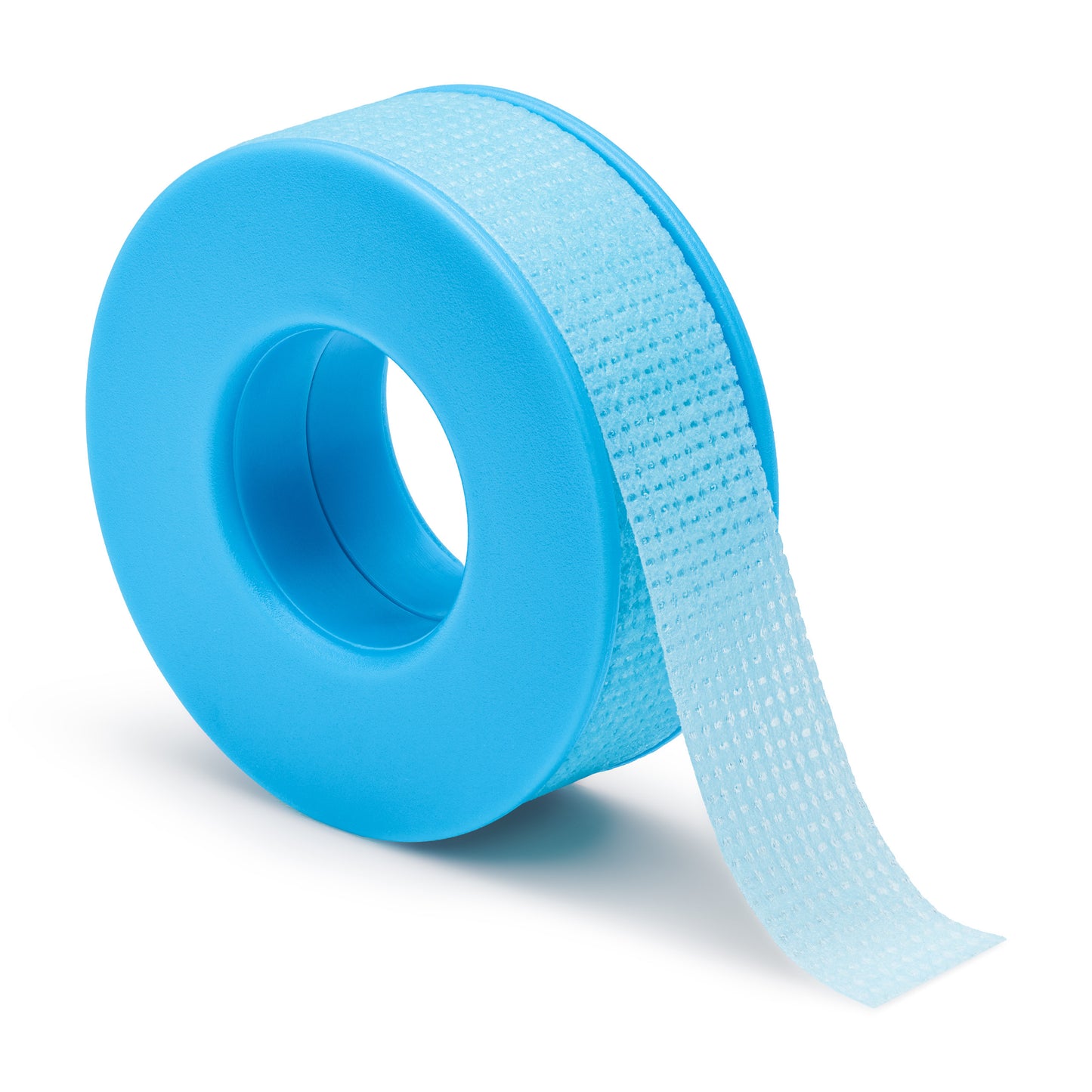 A roll of blue silicone tape with a partially unrolled strip visible, designed for eyelash extension applications.