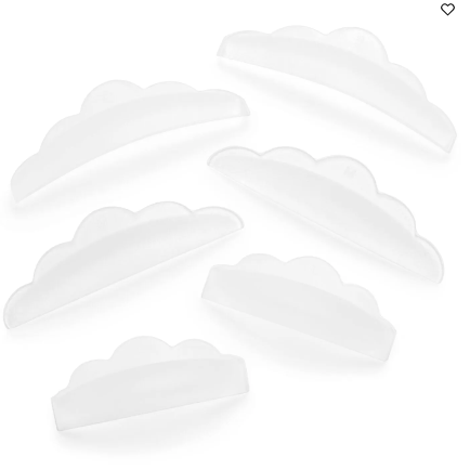 A set of clear silicone pads for lash lamination, presented in three pairs with different sizes.