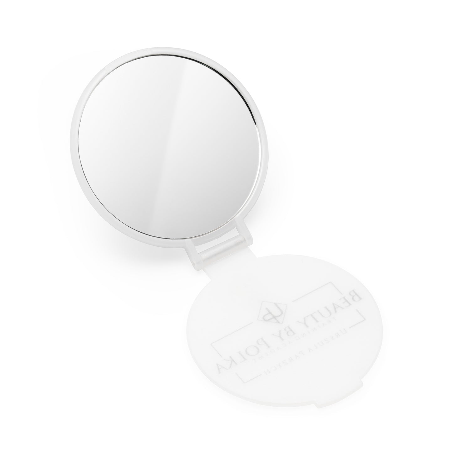 Small white travel mirror for quick makeup touch-ups