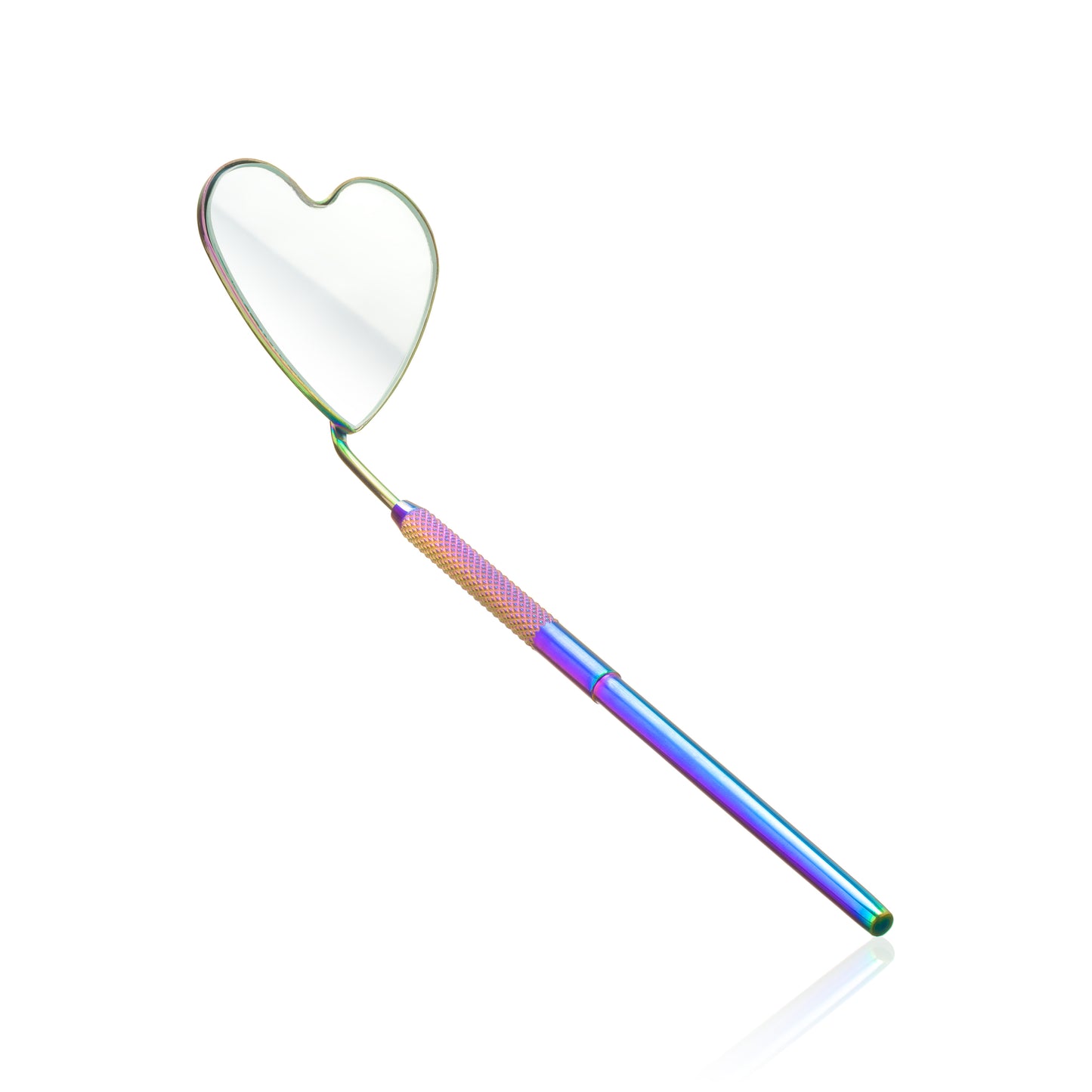 Travel-friendly rainbow heart-shaped makeup mirror by Beauty by Polka