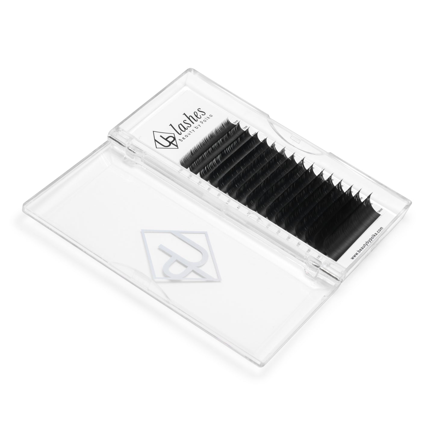 Box of eyelash extensions in clear packaging